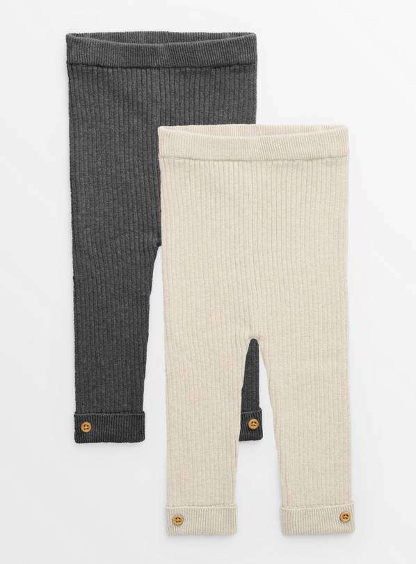 Cream & Charcoal Ribbed Knitted Leggings 2 Pack 3-6 months